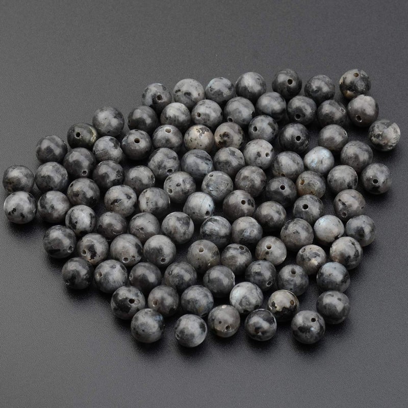 LPBeads 100PCS 8mm Natural Black Larvikite Beads Gemstone Round Loose Beads for Jewelry Making with Crystal Stretch Cord - Image 3